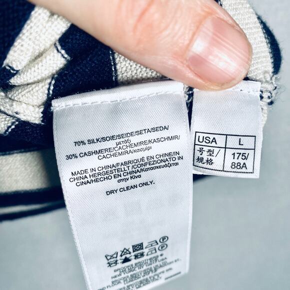 Brooks Brothers Sweater Womens L Blue Silk Cashmere Pullover Striped Parrots - Picture 5 of 11